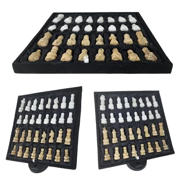 Marble Chess Pieces Only with Storage Tray Coral & White Handmade Gift New - Picture 4 of 8